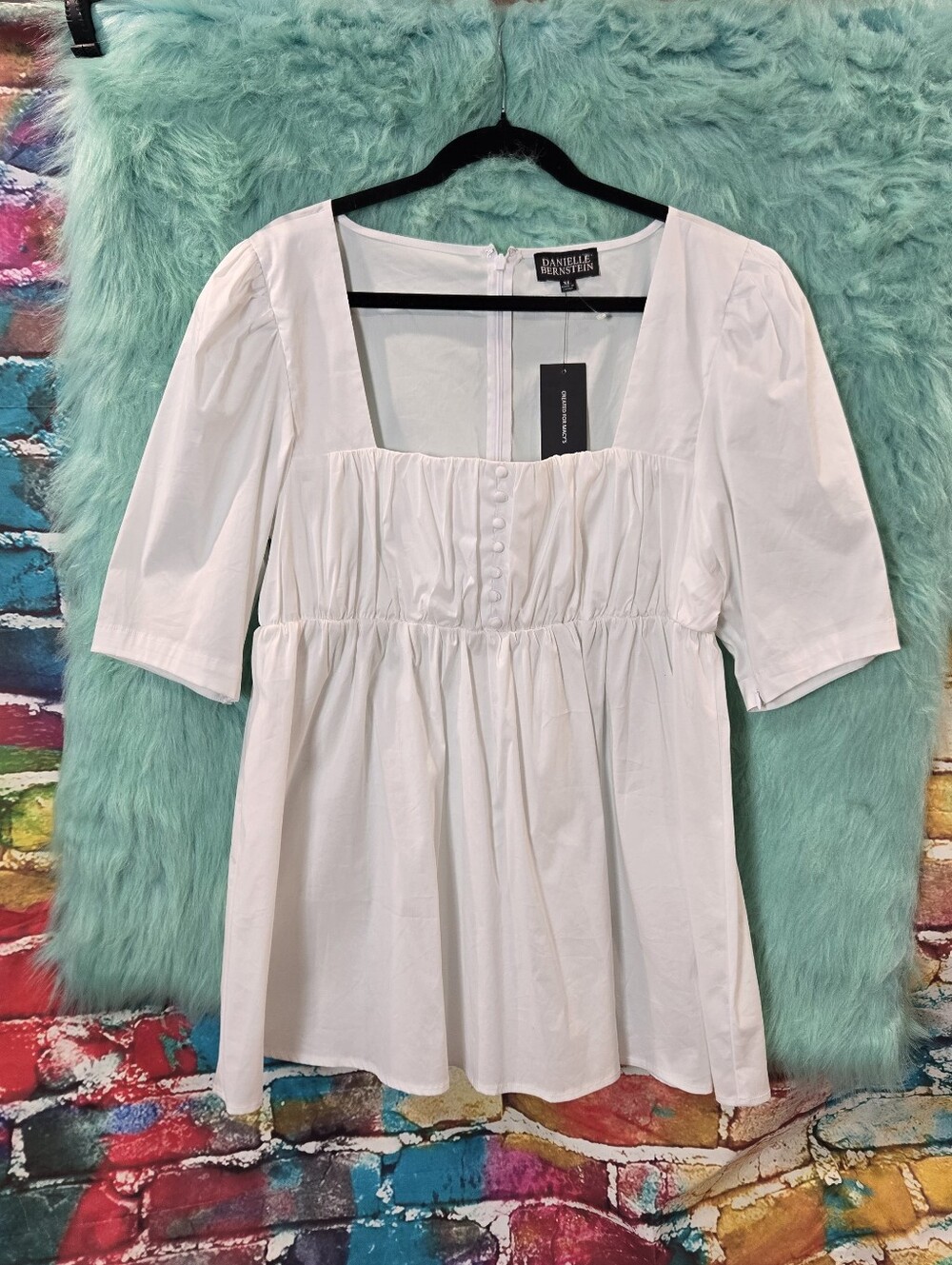 Danielle Bernstein White Square Neck Half Sleeve Top Size XL